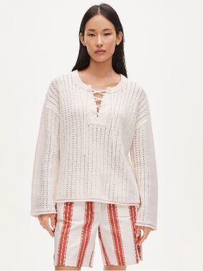 J.Crew Collection Cashmere lace-up pointelle tunic CT957